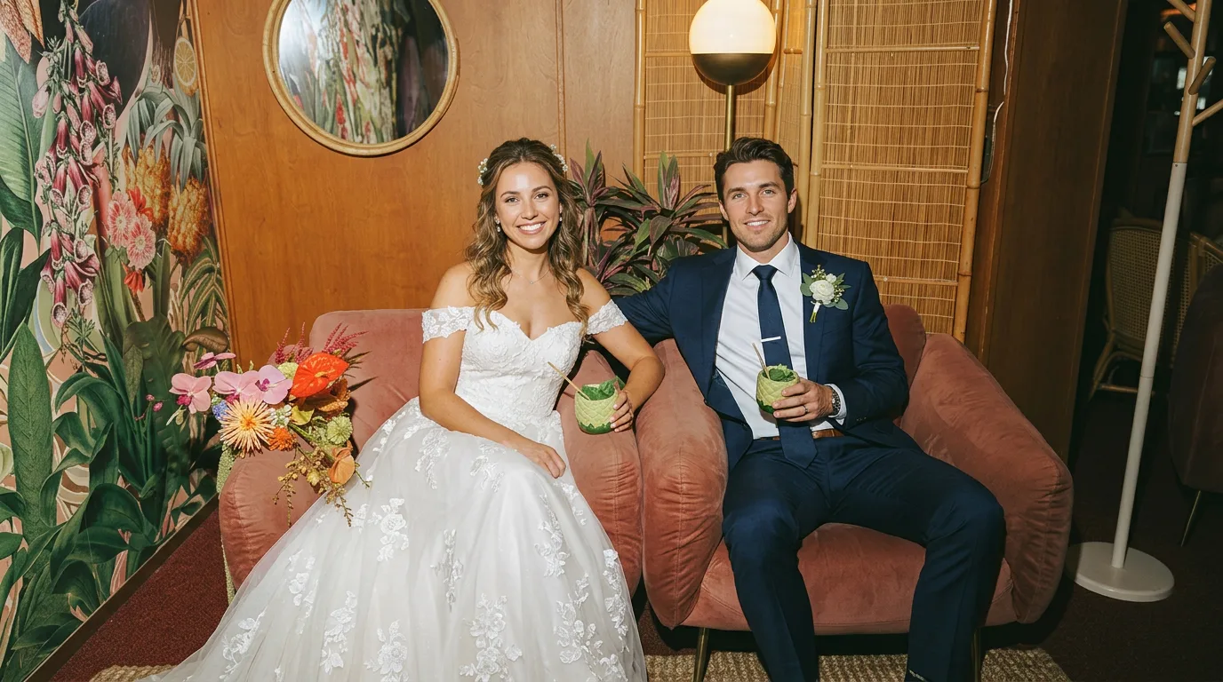 Pink velvet chairs with cocktails
